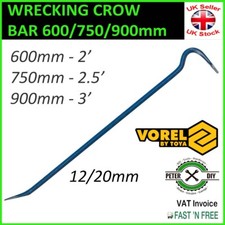 CROWBAR Pry Bar LONG Wrecking Crow Rod Steel Hex Large Nail Pull 600/750/900mm