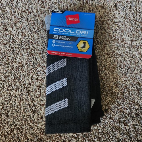 Hanes Mens Sport Cool Dri Crew Socks 3 Pack - Pick your color - Brand new - Picture 2 of 5