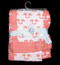 NEW Angel Dear Coral White Swan Baby Blanket Jacquard Muslin