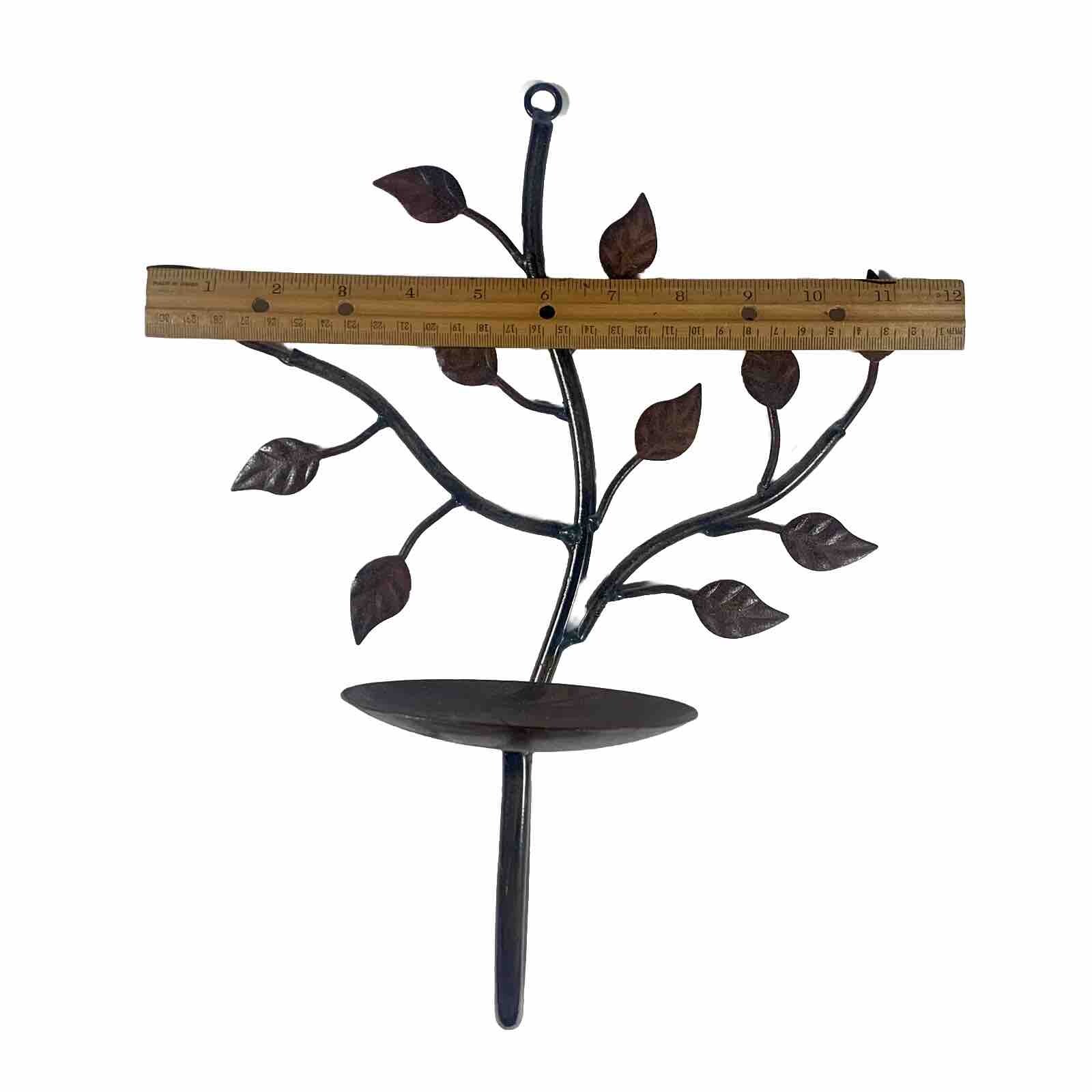 Set Of 2 Metal Wall Sconce Candle Holder Tree Leaves Pillar Candles Brown 13x11&rdquo;