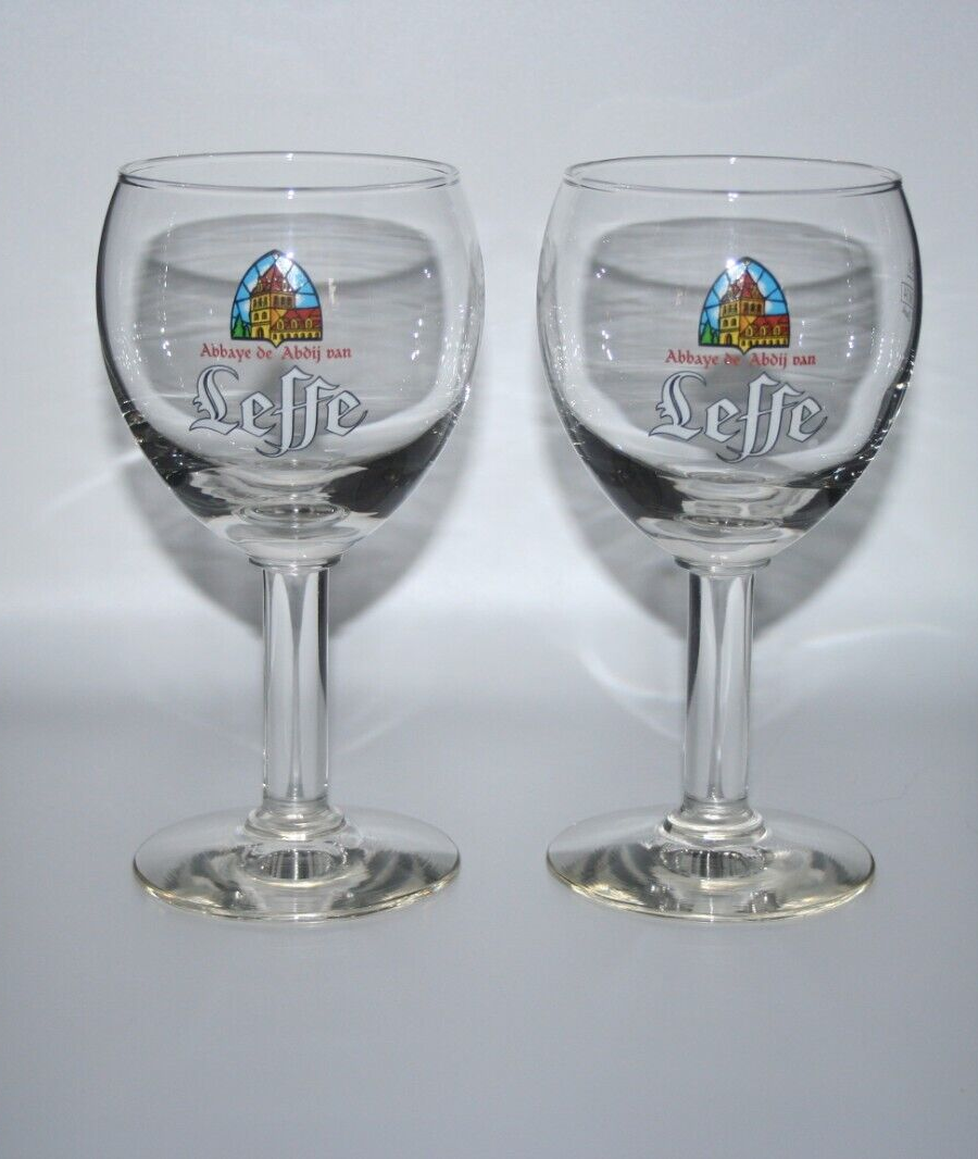 Leffe Belgian Beer Goblet Chalice Wine Stained Glass Abbey Brewery Logo Set of 2 eBay
