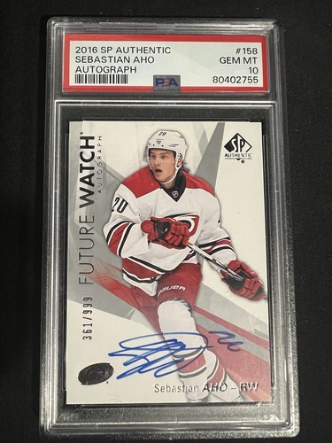 2016 SP AUTHENTIC SEBASTIAN AHO FUTURE WATCH ROOKIE AUTO /999 PSA 10 #158