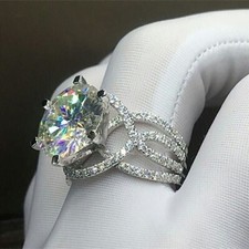 3 CT Round Cut Lab-Created Diamond Engagement Wedding Ring 14K White Gold Plated