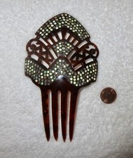 Vintage Hair Comb France Art Deco Mantilla Rhinestone Faux Tortoise Shell Superb