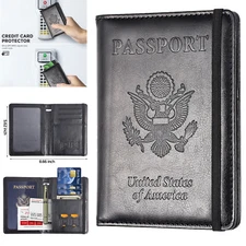 RFID Blocking Passport Holder Cover Travel Wallet PU Leather Passport Book Case