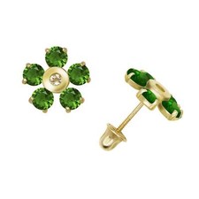 14k Yellow or White Gold CZ Flower Birthstone Stud Screw Back Earrings
