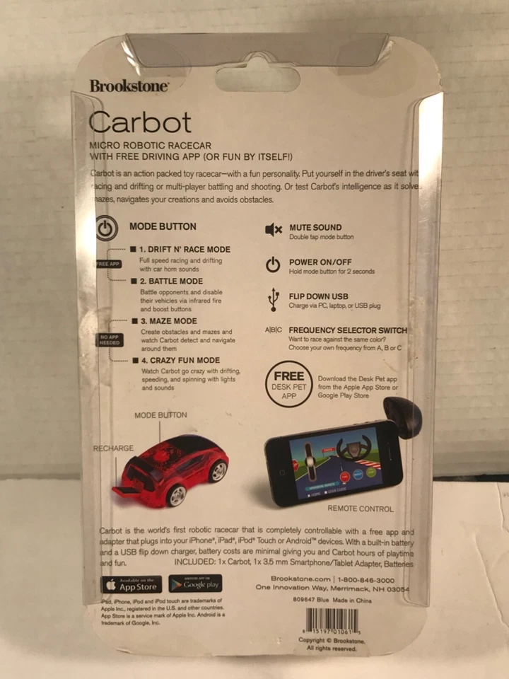Brookstone Carbot Micro Robótico AZUL Coche de Carreras Coche de Juguete, con Aplicación de Conducción Gratuita+,NUEVO Foto 4 de 4