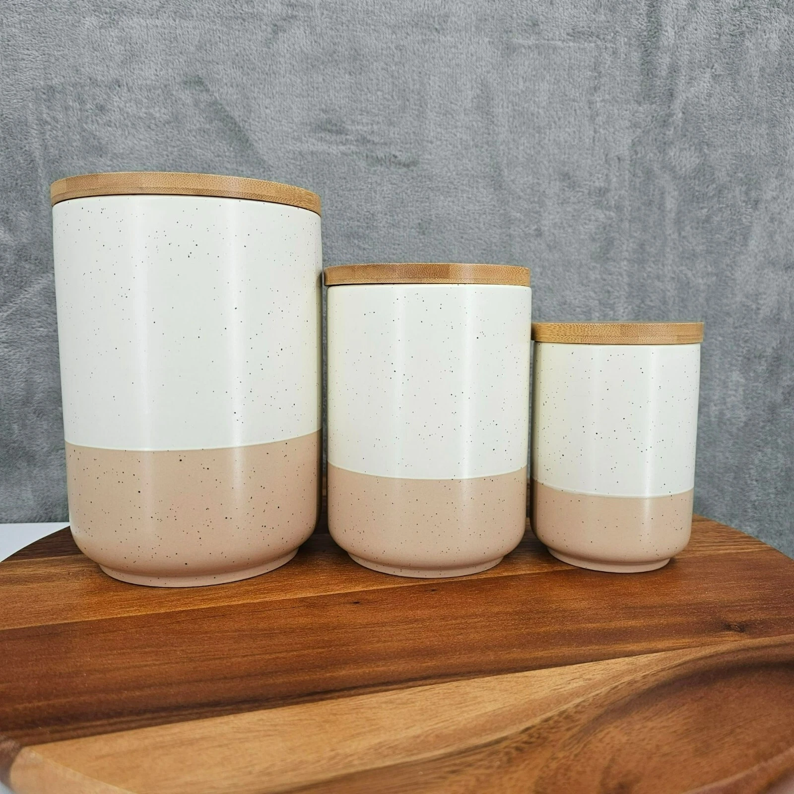 Vancasso Sabine Canister Set of 3 Kitchen Ceramic Airtight Wood Lids 18 36 74 Oz