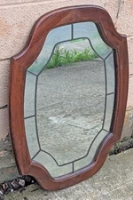 Vintage Antique Wood Wooden Curved Oval Wall Textured Bed Bath Room Mirror Glass