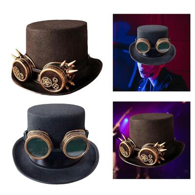 Unisex Steampunk Zylinderhut mit Brille Einheitsgröße für