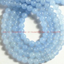 Natural 6/8/10/12mm Light Blue Jade Chalcedony Round Gemstone Loose Beads 15''