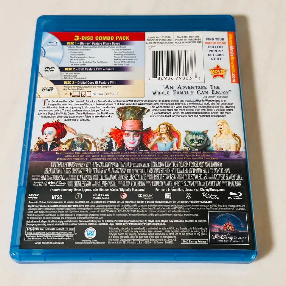 Alice in Wonderland - Blu-Ray + DVD - Disney - Johnny Depp - Image 3 of 3
