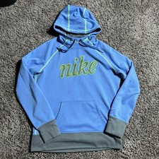 Nike Hoodie Womens L Blue Neon Embroidery