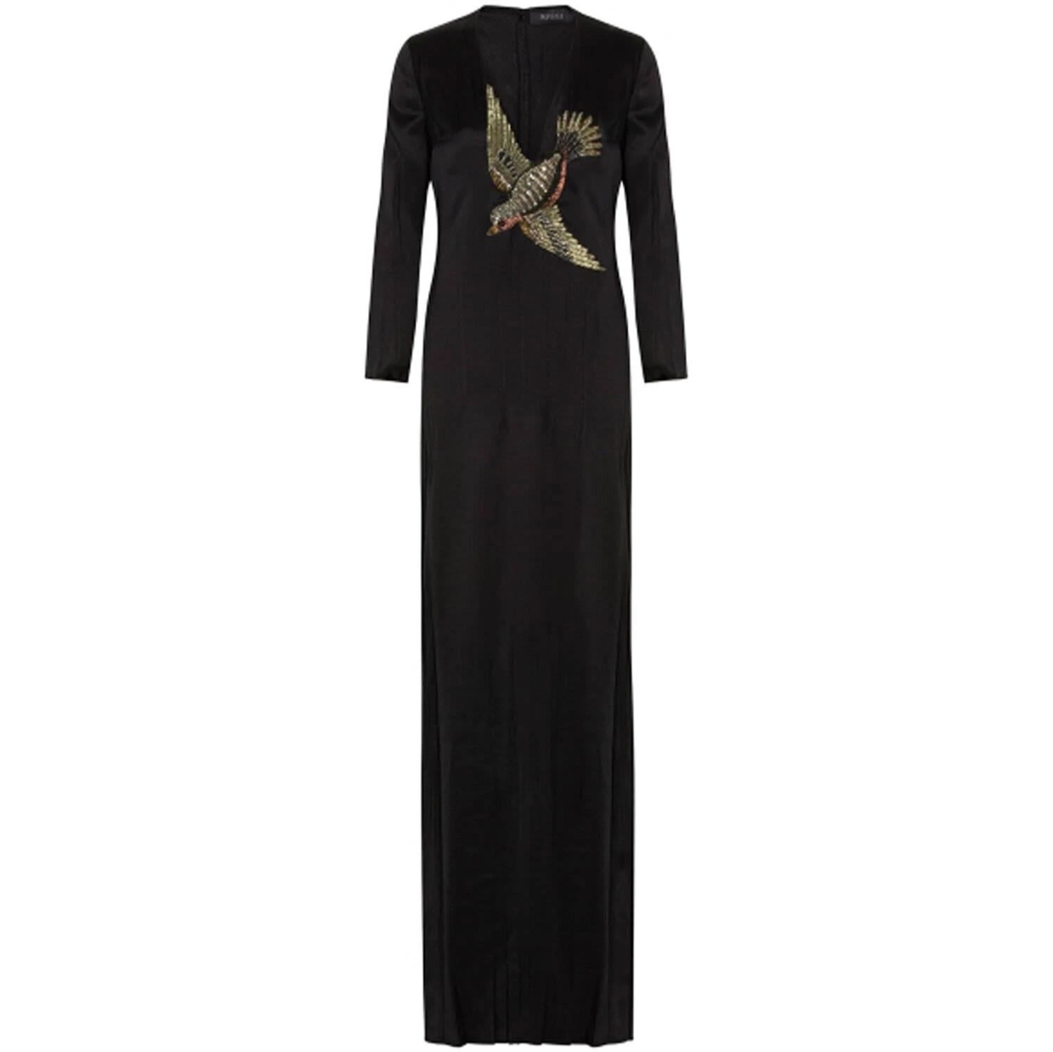 Robe Gucci en satin de soie noire ornée d'oiseaux cristaux