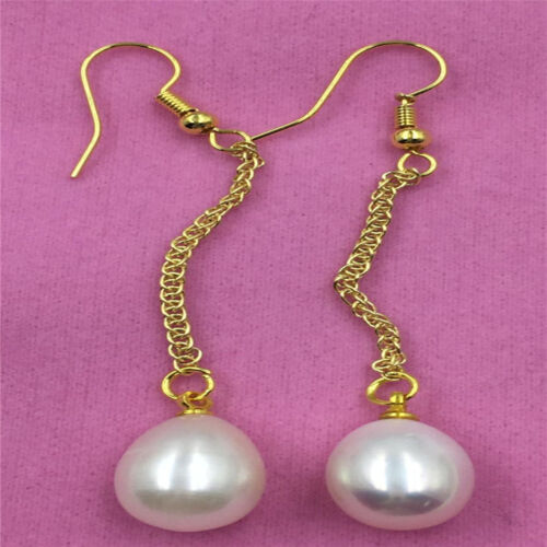 10-12MM HUGE south sea pearl chain earrings 18K GOLD natural Mesmerizing TwoPin - Afbeelding 1 van 5