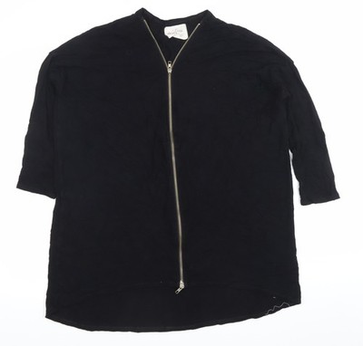 Post Card Damen schwarze Tunika Bluse L V-Ausschnitt Reißverschluss 3/4 Arm Jersey