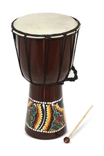 13" Hand Carved Wooden Djembe Drum with Beater – Traditional African Percussion