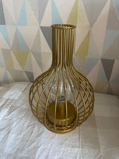 10" gold toned metal wire cage LED table lamp