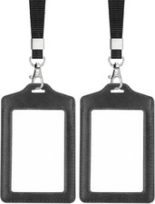 Teskyer 2 Pack Double Sided Clear Badge Holder with Lanyard, PU Leather ID