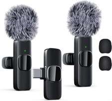 Wireless Lavalier Dual Microphones-Dual Mics, Noise Reduction - Type-C Only.