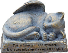 5.5" L Cat with Angel Wings Garden Statue, Decorative Stone, Memorial Gift