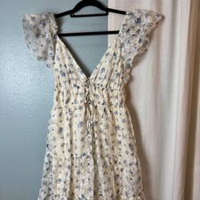 NWT Allred State Elsa Floral Mesh Maxi Dress Women M Cream Blue Flutter Sleeve