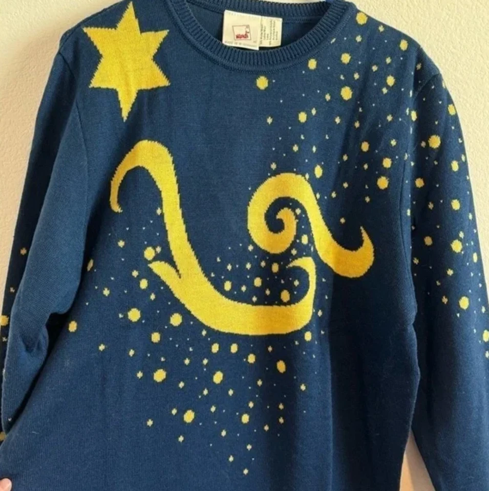 复古 Mondi 女式复古海军蓝和金色羊毛毛衣 42 码 — 第 2/4 张图片