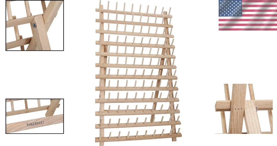 Carretel feito à mão de madeira 120 fios rack | Armazenamento de costura - Imagem 2 de 4