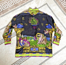 1993 Gianni Versace Unisex Europa Cartography Atelier Silk Button Shirt IT 42 44