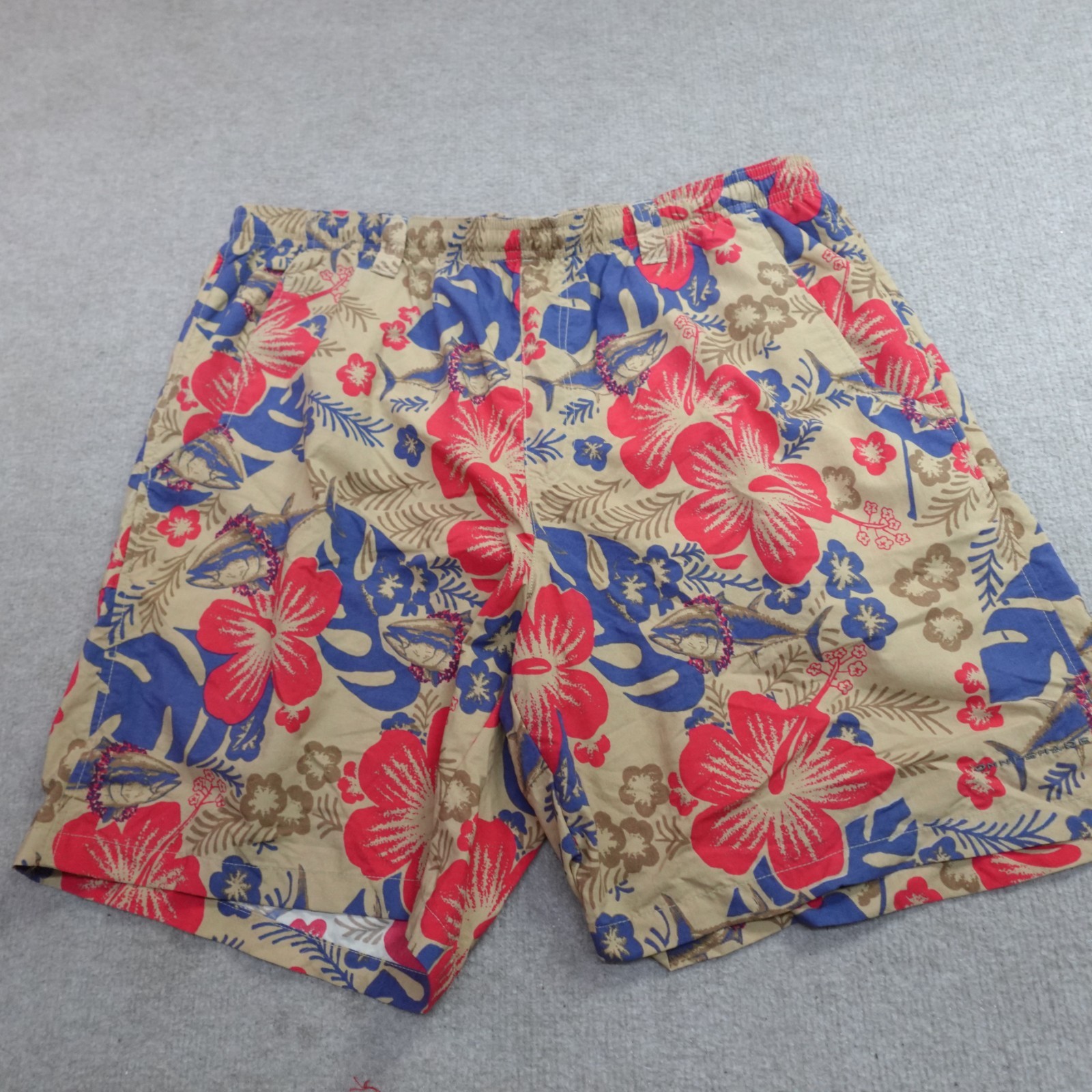 Columbia PFG Swim Shorts Large Beige Floral All Over Lined 7.5