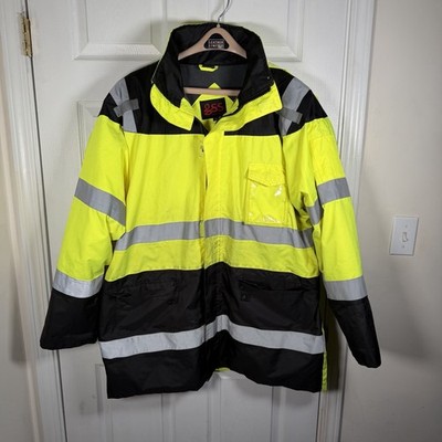 GSS Hi Vis Reflective Safety Jacket Hooded Construction Work Coat 2XL