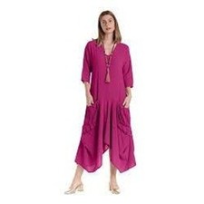 Oh My Gauze Magenta Pink Cotton Midi Dress Pockets Size 2