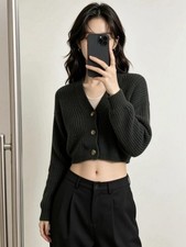 ONLY Women's Cardigan Cropped - Dark Green Size Small Brand New