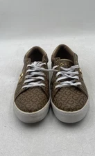 G By Guess Womens Grandy Brown Monogram Leather Lace-Up Sneaker Shoes Size 11M