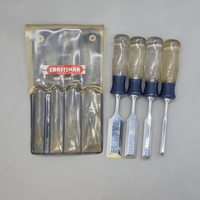 Craftsman Wood Chisel Set 9-3683 1/4 1/2 3/4 & 1 inch Vintage Tools
