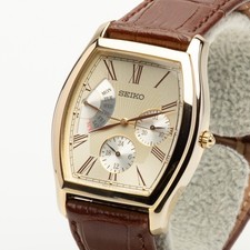 [Near MINT] SEIKO 5Y66-0AF0 Triple Calendar Tank Roman Gold Quartz Men's Watch