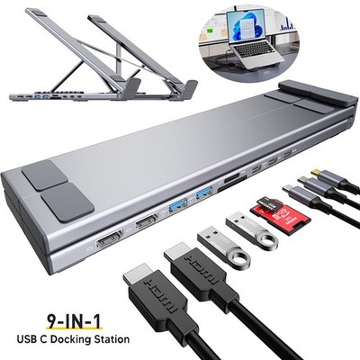 4K Dual-Screen Display 9-IN-1 USB-C Hub Adapter Laptop Faltbar Stand PD100W Dock