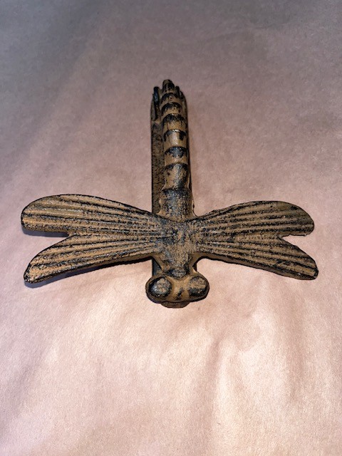 VINTAGE SOLID IRON METAL DRAGONFLY DOOR KNOCKER 5.75" LONG