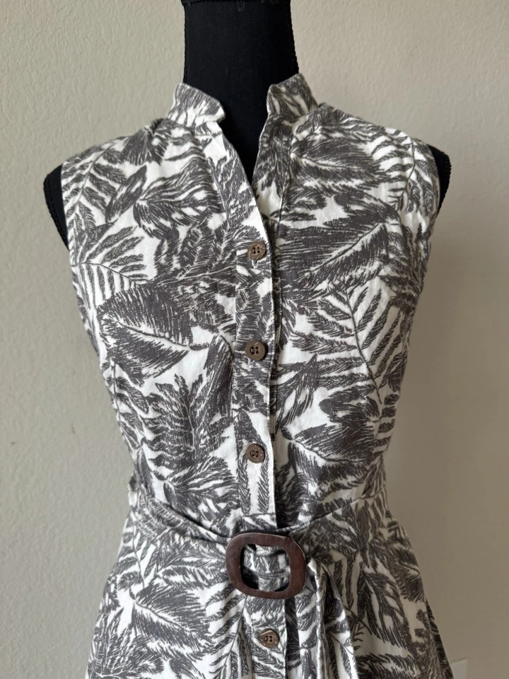 Vestido midi retro Charter Club Petite 100 % lino para mujer 6P con cinturón botón delantero Foto 4 de 4