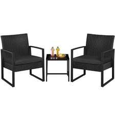 3-Piece Rattan Patio Furniture Set Wicker Bistro Set Outdoor, 2 Chairs & 1 Table