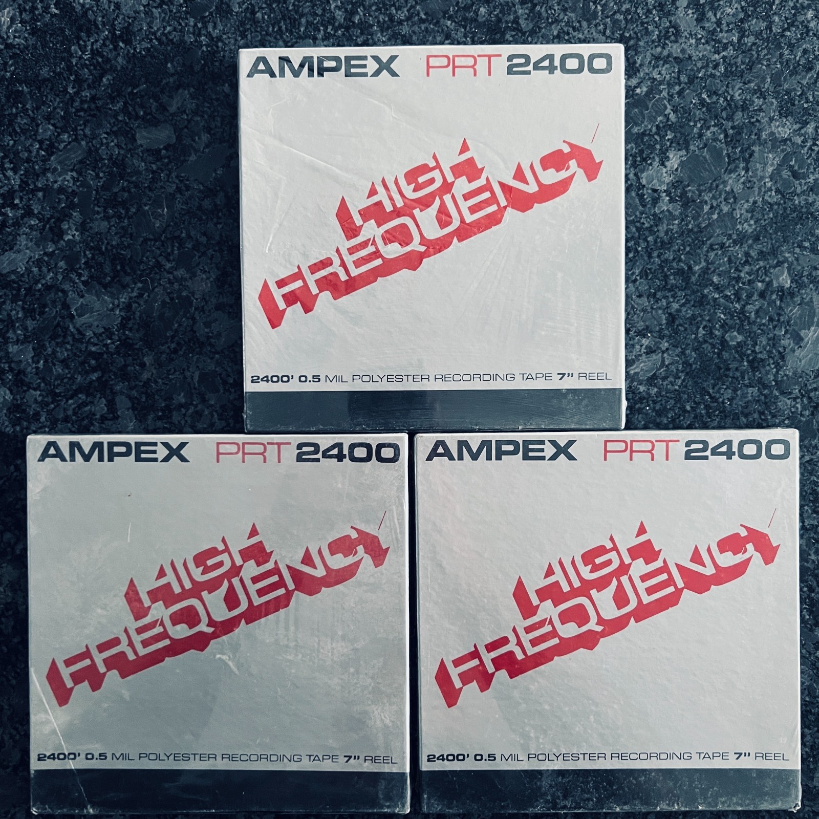 (3) SEALED NOS AMPEX PRT-2400 High Frequency 7" Reel To Reel Recording Tapes