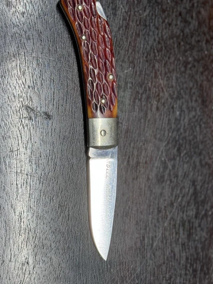 Custom Trapper Folding Knife - Signed Maker - Stainless Blade & Bone Handle - Image 2 of 4
