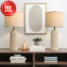 Set of 2 Modern Ceramic Table Lamps 24in Farmhouse Bedside Bedroom Living