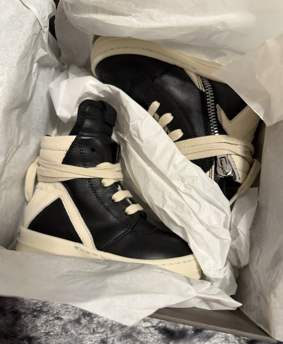 Rick Owens Geobasket High-Top Leather Lace-Up Zipper Sneakers US 6