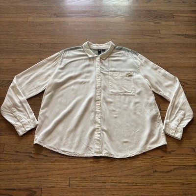 Volcom Womens Large Coco Ho Yoked White Button Down Shirt Sage Green