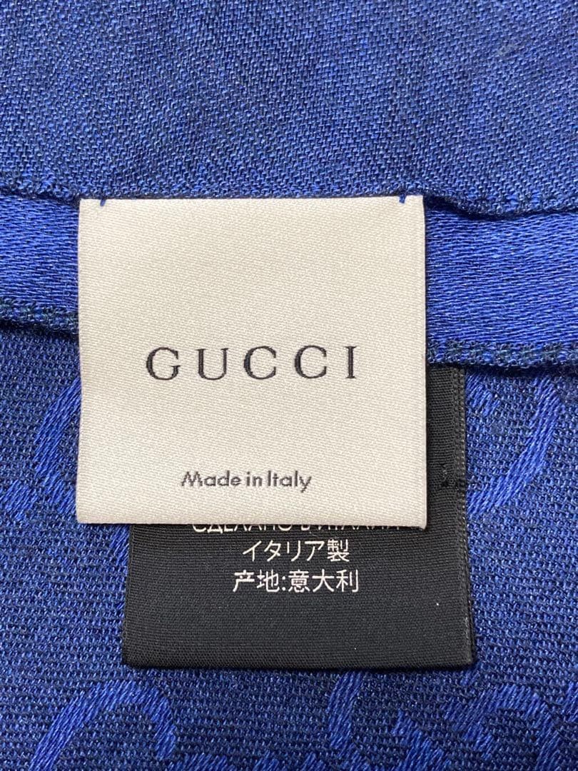 Gucci GG Silk Wool Muffler Scarf Blue Excellent Condition | eBay