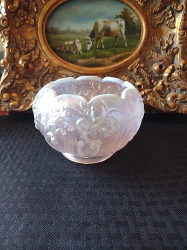 Fenton Rose Bowl Opalescent Iridescent Pink Glass Lily Of The Valley Pattern