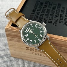 Shinola The Runwell 41mm Green Dial Tan Leather Strap Quartz Men's Watch
