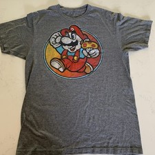 Super Mario Bros With Mushroom Gray Short Sleeve T-Shirt Size Medium