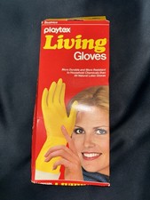 Vintage Playtex Living Gloves Yellow Size Small Made In USA Almay NOS Cleaning